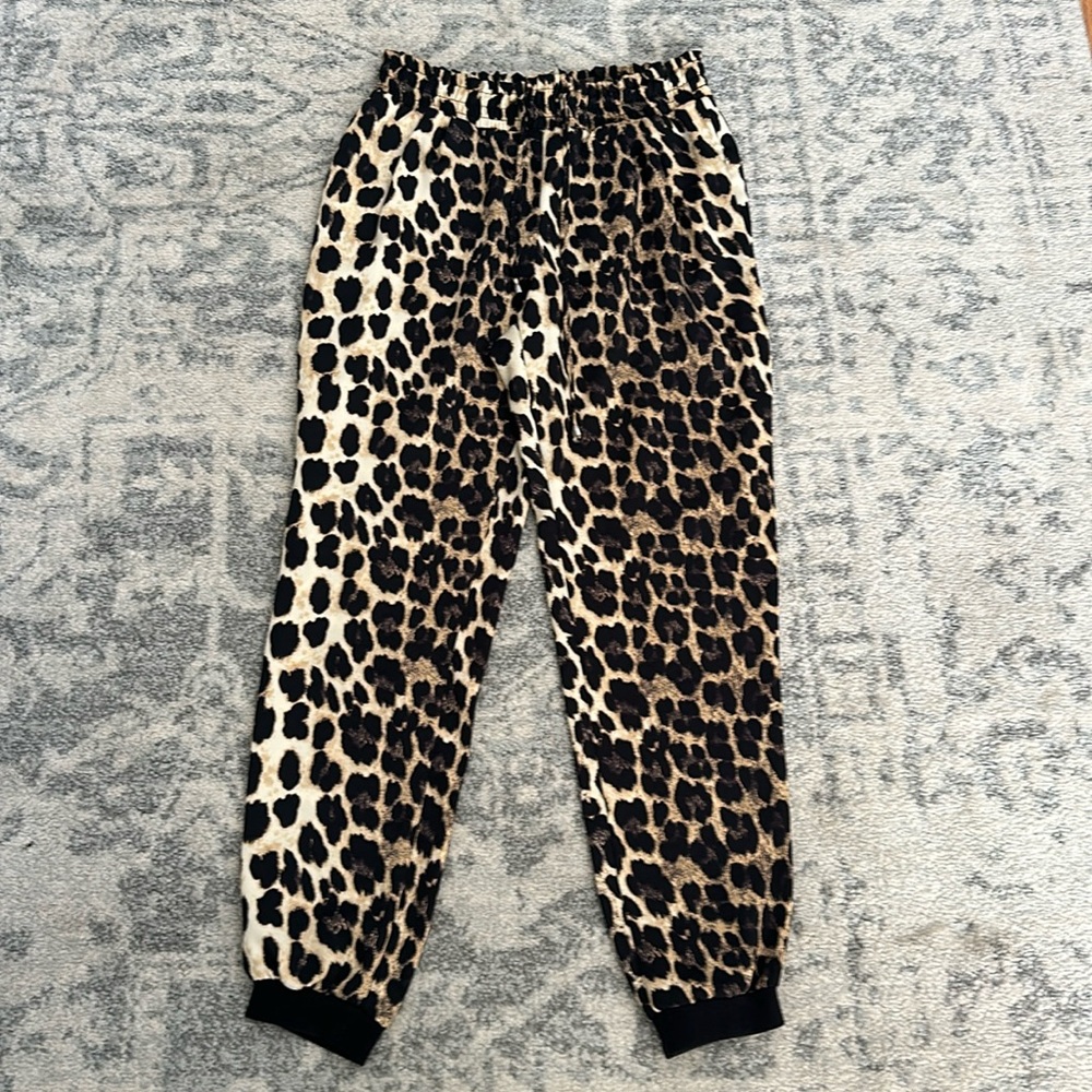 ZARA ANIMAL PRINT PANTS JOGGERS CHEETAH HIGH RISE WAIST SZ S CASUAL CHIC